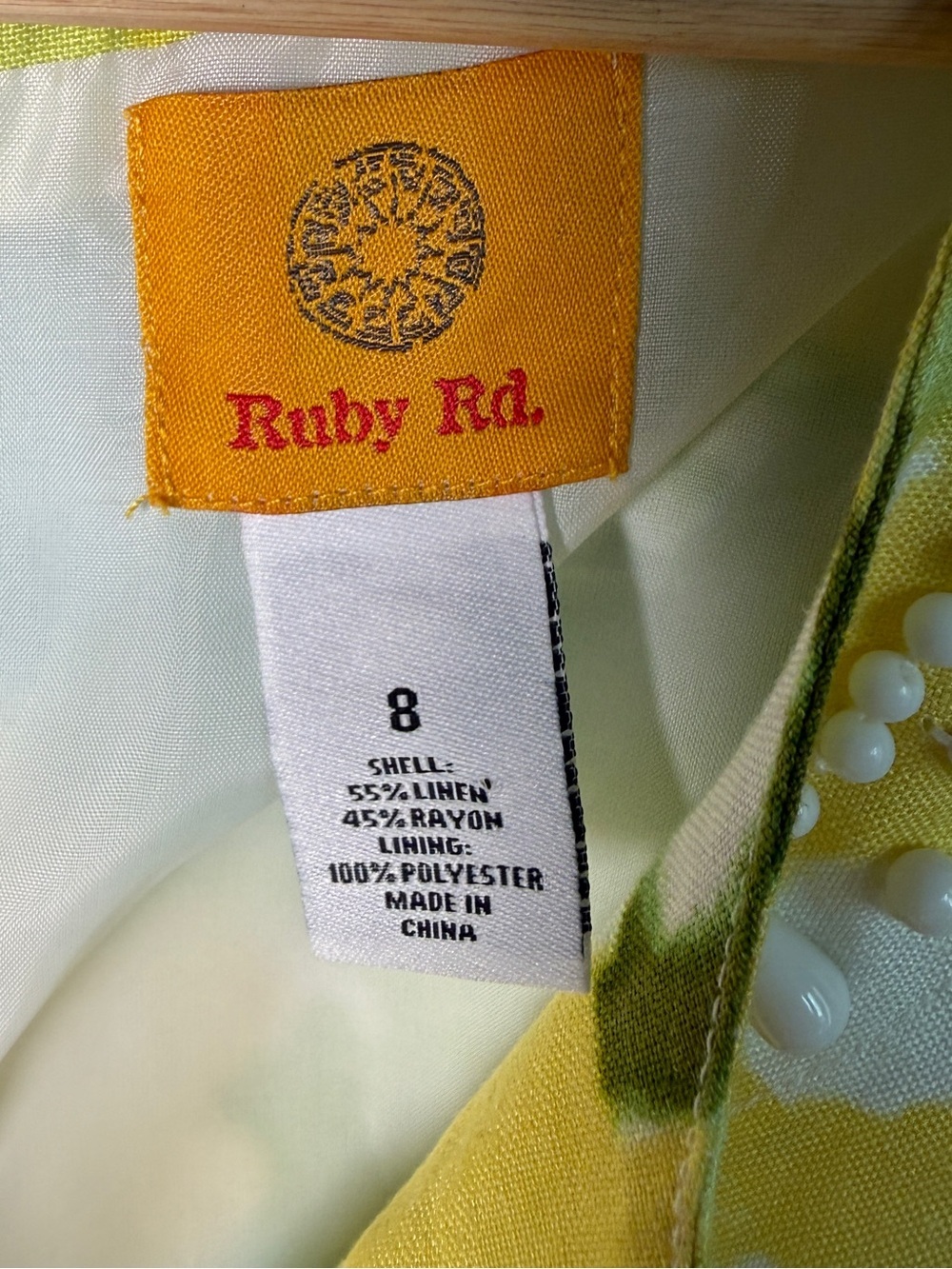 NWT Ruby Rd Yellow Watercolor Floral Beaded Linen Shift Dress Summer Resort Sz 8 - Picture 6 of 8